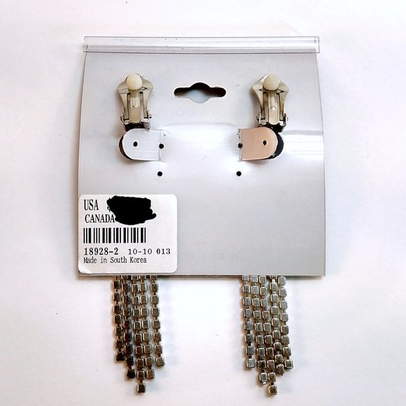 Clip Vintage 90s Austrian Crystal Waterfall Drop Earrings Prom Formal Icing - Picture 3 of 3